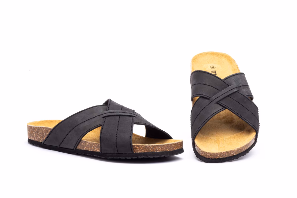 Sandalias Bio Hombre Piel Negro Morxiva