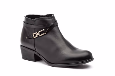Botín Mujer Piel Negro Hebilla - 2