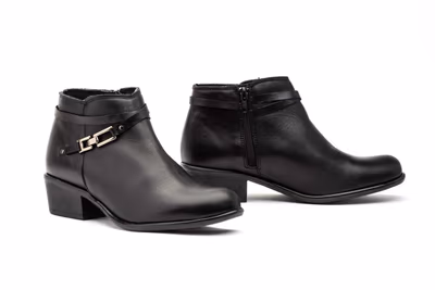 Botín Mujer Piel Negro Hebilla