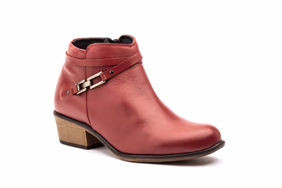 Botín Mujer Piel Burdeos Hebilla - 2