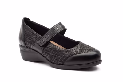 Zapatos Mujer Piel Negro Licra Ancho Especial - 2