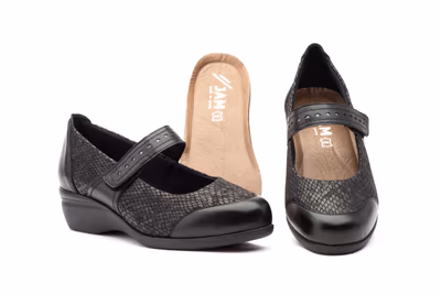 Zapatos Mujer Piel Negro Licra Ancho Especial