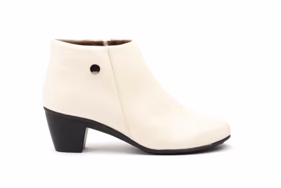 Botines Mujer Piel Marfil Tacón Cremallera - 3