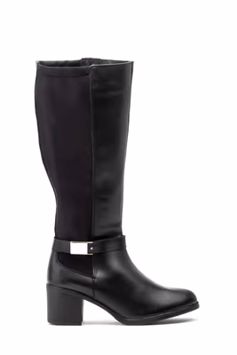 Botas Mujer Piel Negro Elástico Hebilla Tacón - 2
