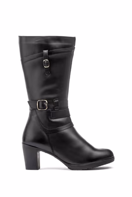 Botas Mujer Piel Negro Hebilla Cremallera Tacón - 2