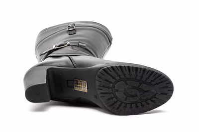 Botas Mujer Piel Negro Hebilla Cremallera Tacón - 4