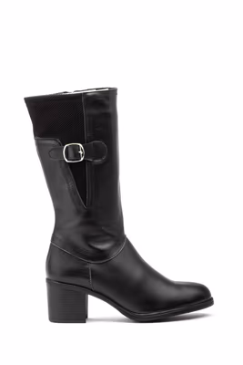 Botas Mujer Piel Negro Licra Hebilla Tacón - 2