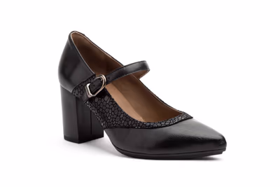 Zapatos Mujer Piel Negro Tacón Hebilla - 2