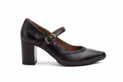 Zapatos Mujer Piel Negro Tacón Hebilla - 3