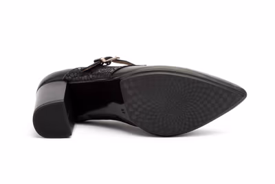 Zapatos Mujer Piel Negro Tacón Hebilla - 4