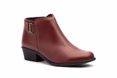 Botín Mujer Piel Burdeos Hebilla Tacón - 2