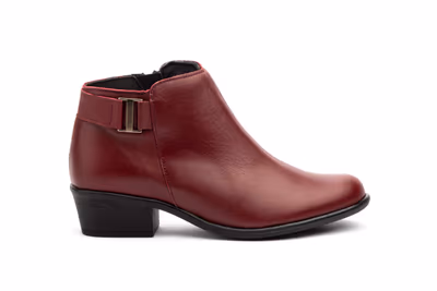 Botín Mujer Piel Burdeos Hebilla Tacón - 3