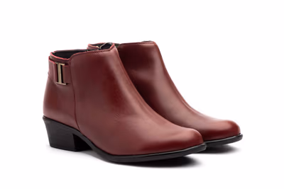 Botín Mujer Piel Burdeos Hebilla Tacón - 4