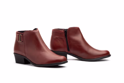 Botín Mujer Piel Burdeos Hebilla Tacón