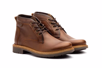 Botín Hombre Piel Camel Cordones - 5