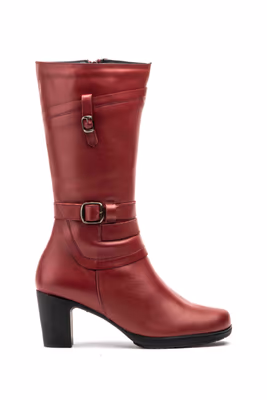 Botas Mujer Piel Burdeos Hebilla Cremallera Tacón - 2