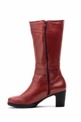 Botas Mujer Piel Burdeos Hebilla Cremallera Tacón - 3