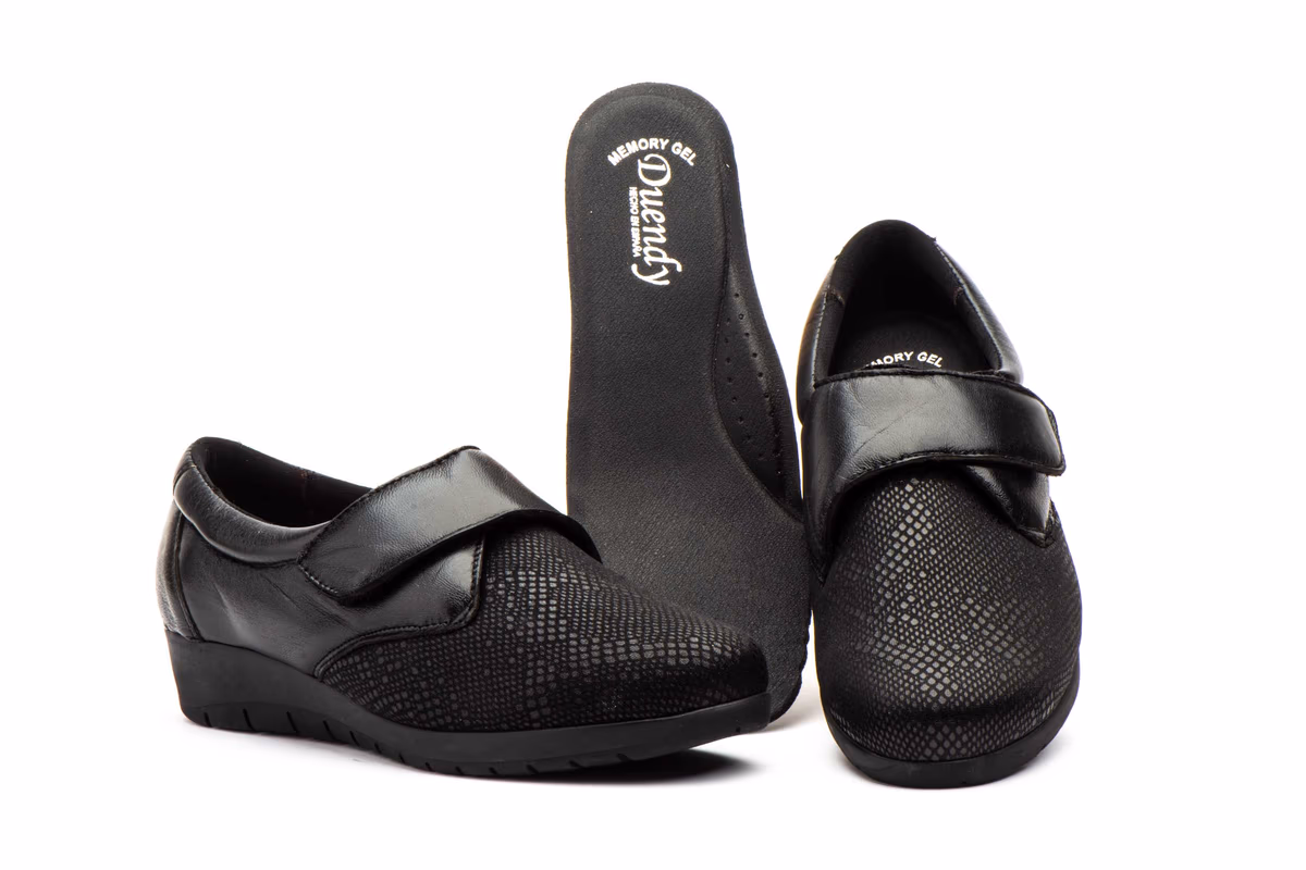 Zapatos Mujer Piel Negro Licra Velcro