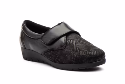 Zapatos Mujer Piel Negro Licra Velcro - 2