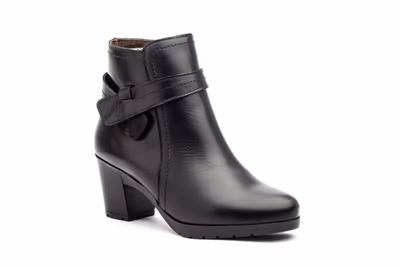 Botín Mujer Piel Negro Tacón - 2