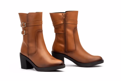 Botas Mujer Piel Cuero Hebillas Tacón
