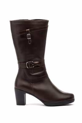 Botas Mujer Piel Marrón Hebilla Cremallera Tacón - 2