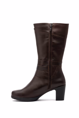 Botas Mujer Piel Marrón Hebilla Cremallera Tacón - 3
