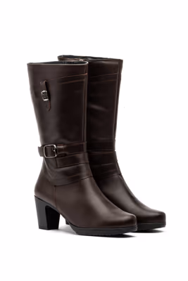 Botas Mujer Piel Marrón Hebilla Cremallera Tacón - 4