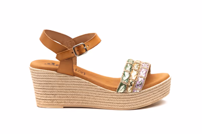 Sandalias Mujer Piel Camel Tiras Rafia Verde Beige Lila - 3