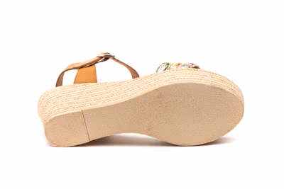 Sandalias Mujer Piel Camel Tiras Rafia Verde Beige Lila - 4