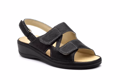 Sandalias Mujer Piel Negro Velcro - 2