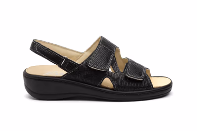 Sandalias Mujer Piel Negro Velcro - 3