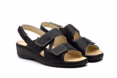Sandalias Mujer Piel Negro Velcro - 5