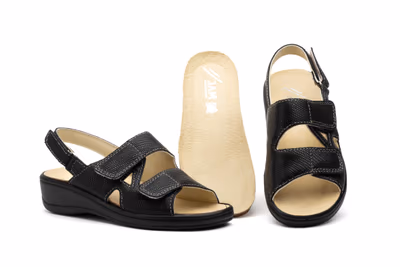 Sandalias Mujer Piel Negro Velcro