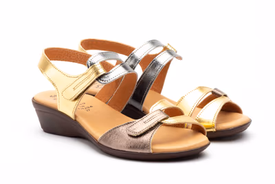 Sandalias Mujer Piel Metales Cuña - 5