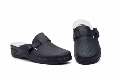 Zuecos Mujer Piel Azul Perforado Hebilla BioUp