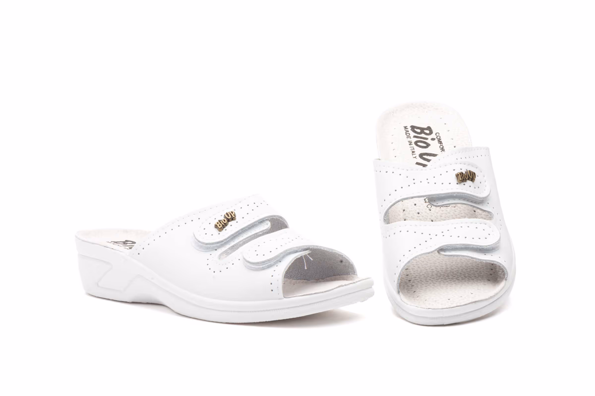 Zuecos Mujer Piel Blanco Velcro BioUp