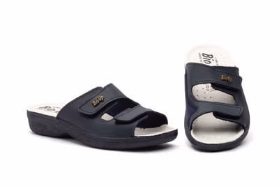 Zuecos Mujer Piel Azul Velcro BioUp
