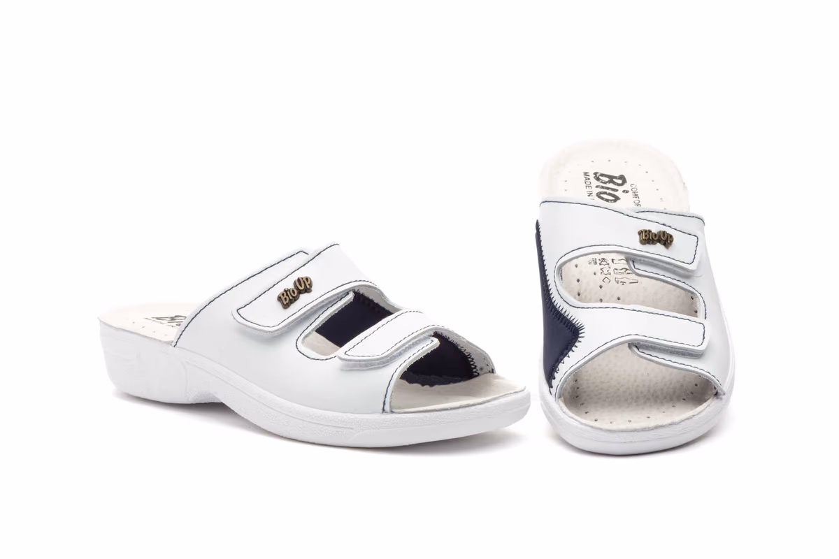Zuecos Mujer Piel Blanco Velcro BioUp