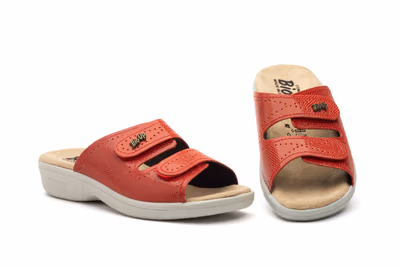 Zuecos Mujer Piel Rojo Velcro BioUp