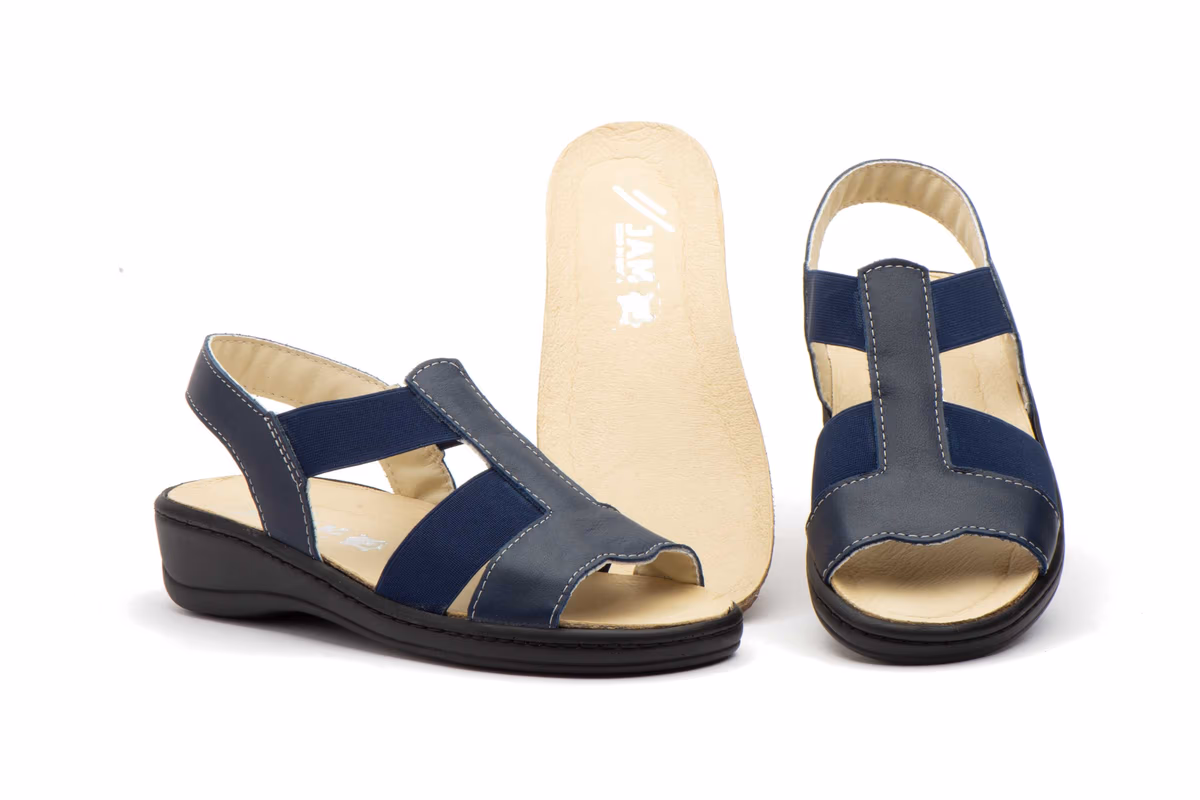 Zueco Anatómico Mujer Piel Azul Metalizado Plantilla Extraíble