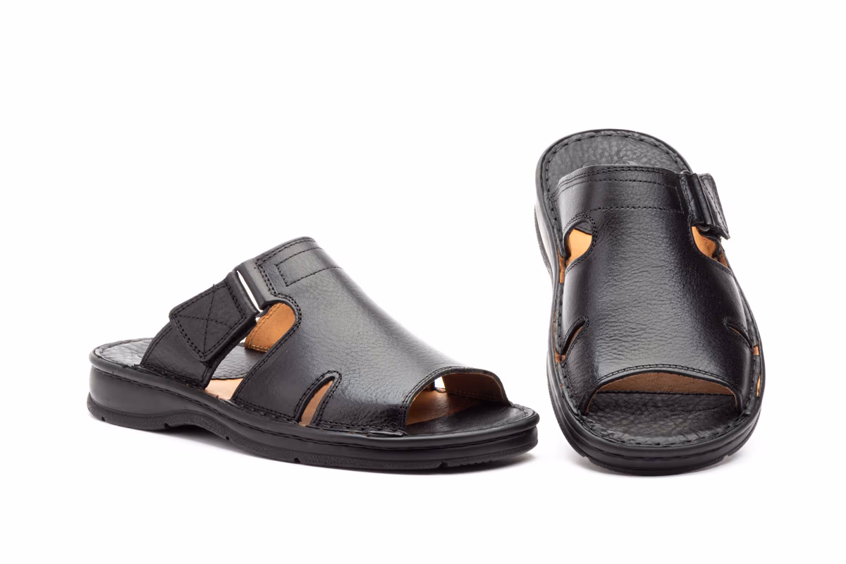 Sandalias Hombre Piel Negro Velcro