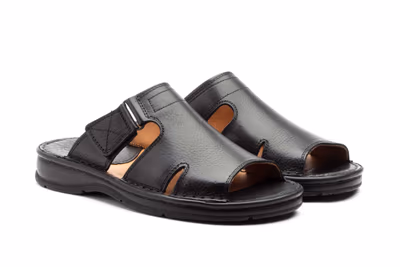 Sandalias Hombre Piel Negro Velcro - 5