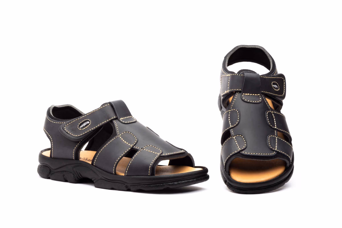Sandalias Californiana Bio Hombre Piel Negro Morxiva