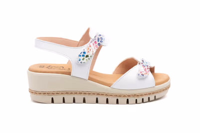 Sandalias Mujer Piel Blanco Cuña Yute - 3