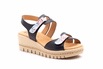 Sandalias Mujer Piel Marino Cuña Yute - 2