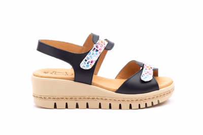 Sandalias Mujer Piel Marino Cuña Yute - 3