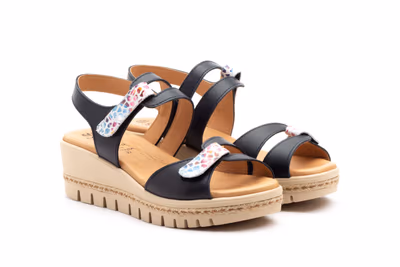 Sandalias Mujer Piel Marino Cuña Yute - 5