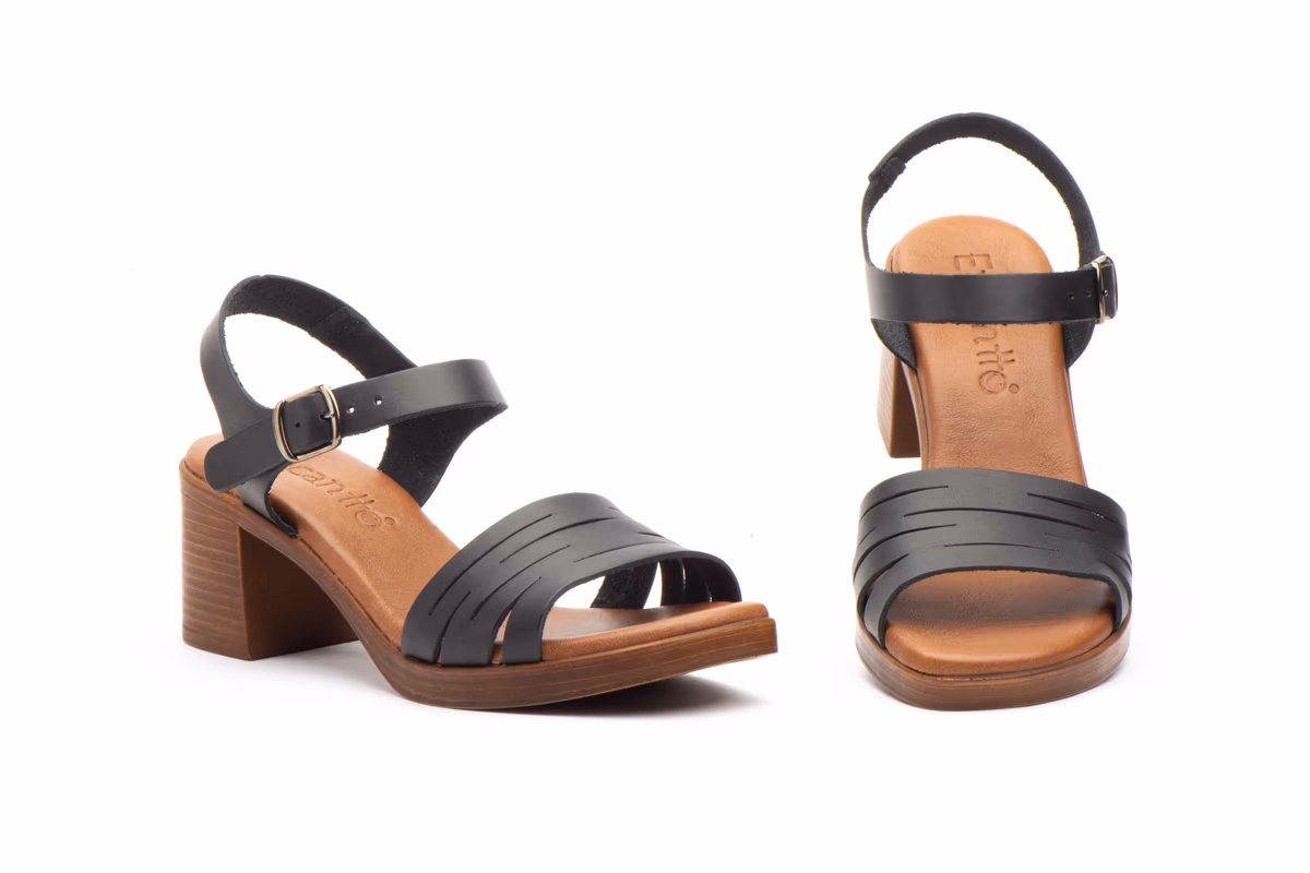 Sandalias Mujer Piel Negro Tacón Encantto