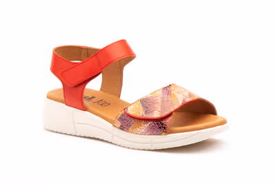 Sandalias Mujer Piel Rojo Velcro - 2